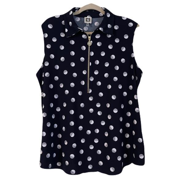Anne Klein Tops - Anne Klein Dark Navy Geometric Print Sleeveless Collared Blouse - Size 1X